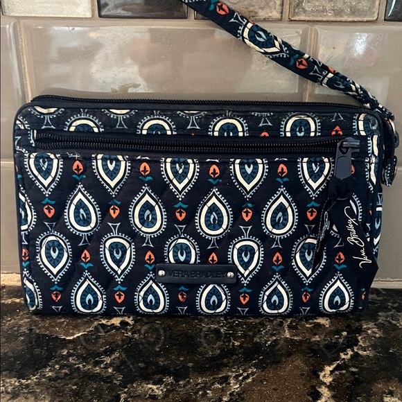 Vera Bradley Handbags - Vera Bradley Navy, White & Orange Patterned Wristlet Wallet